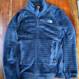 Mens North Face Radium Hi-Loft Fleece Jacket. Sz Large, Blue w/Orange Accents